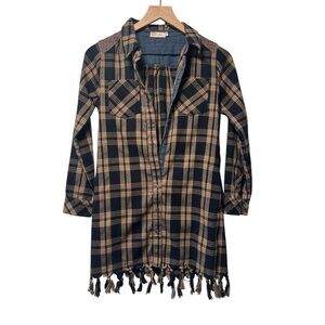 Miss Me Girls Plaid Button Down Fringe Hem Shirt Dress | Size M